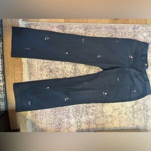 Vineyard vines ski pants. Not for skiing but has skiers on them